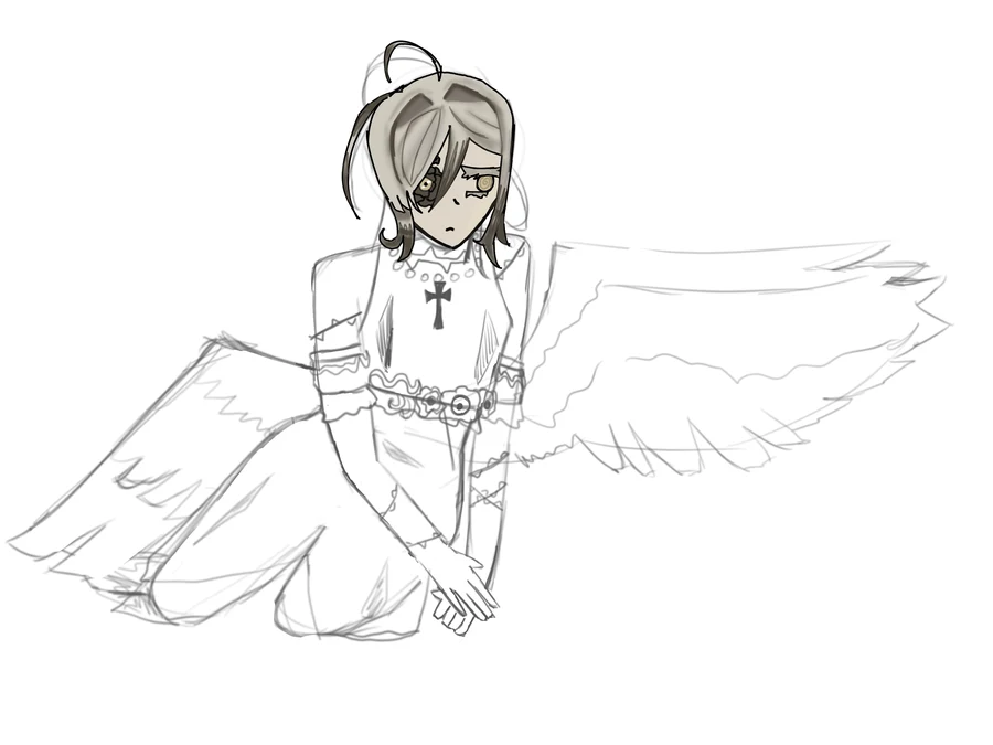 Work in progress sketch of Grace with wings